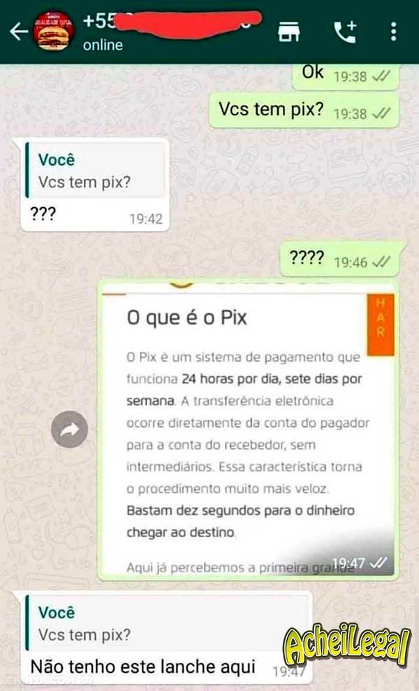 lanchonete que não aceita pix